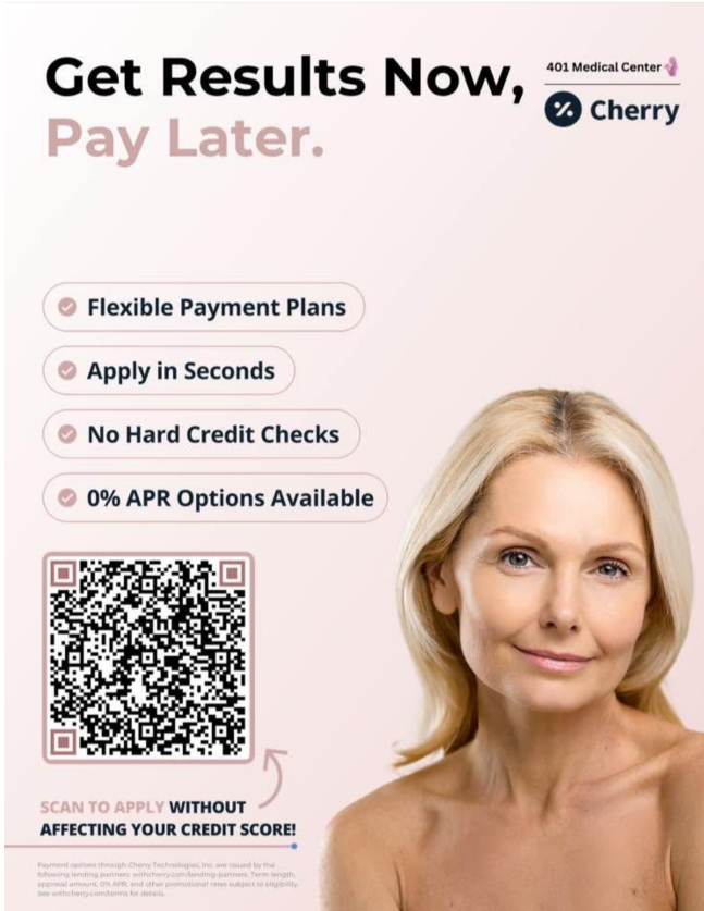 401 Medical Center payment options with Cherry: flexible payment plans and a QR code to apply.